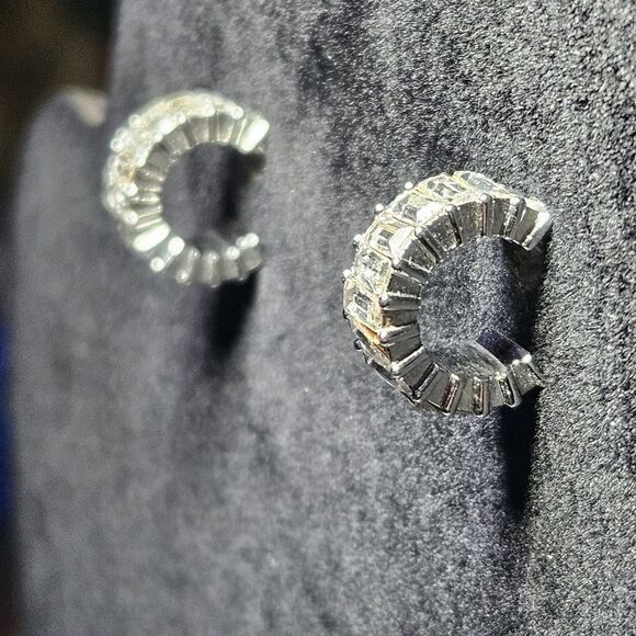 Origami Owl  Silver Tone Crystal Baguette Mini Hoop Earrings - Picture 5 of 12